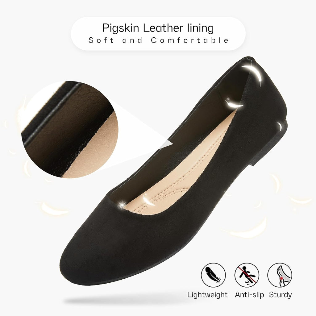 Shupua Flats For Women Round Toe Flat Shoes Dressy Black Ballet Flats Comfortable Womens Dress Shoes Ballerina Flats For Work