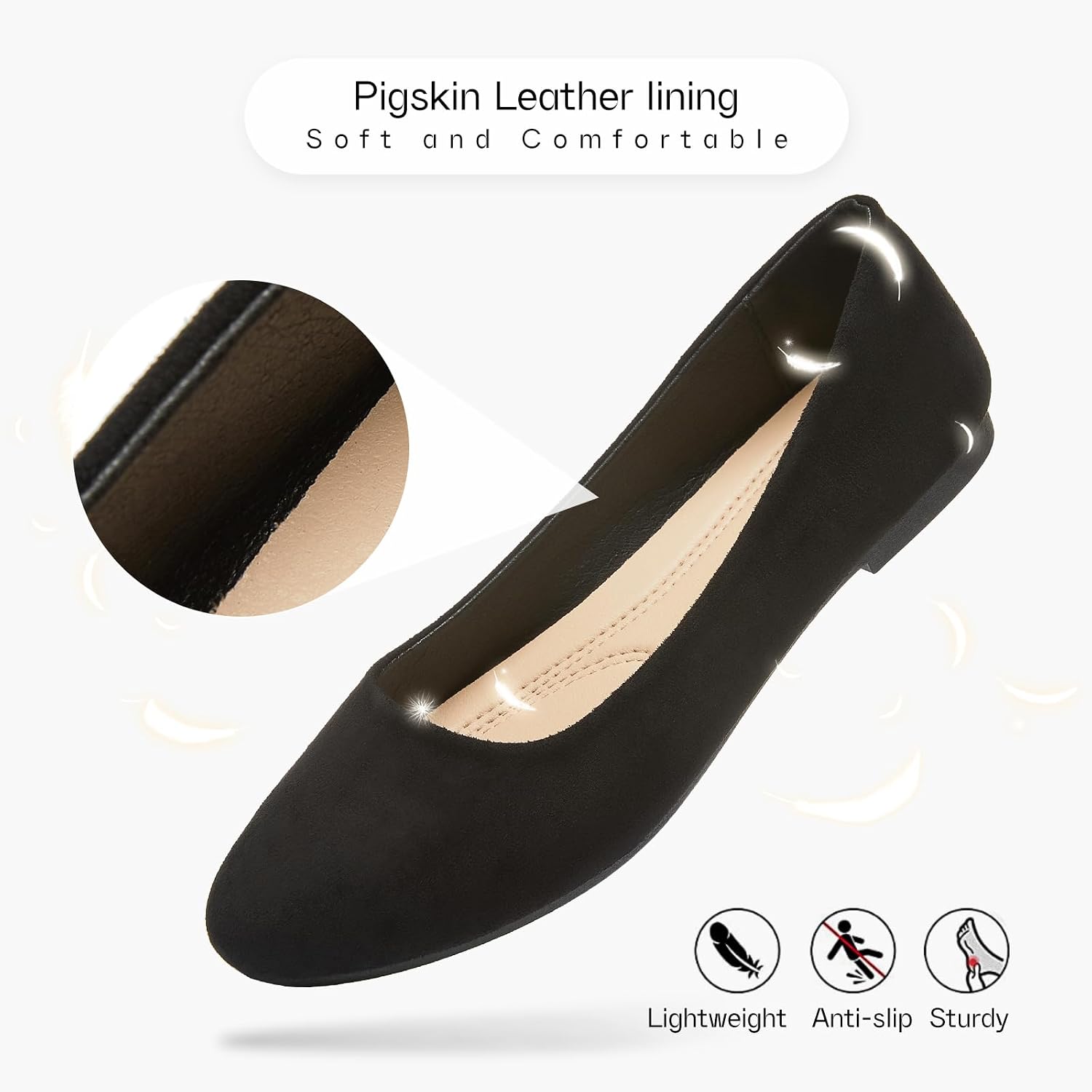 Shupua Flats For Women Round Toe Flat Shoes Dressy Black Ballet Flats Comfortable Womens Dress Shoes Ballerina Flats For Work