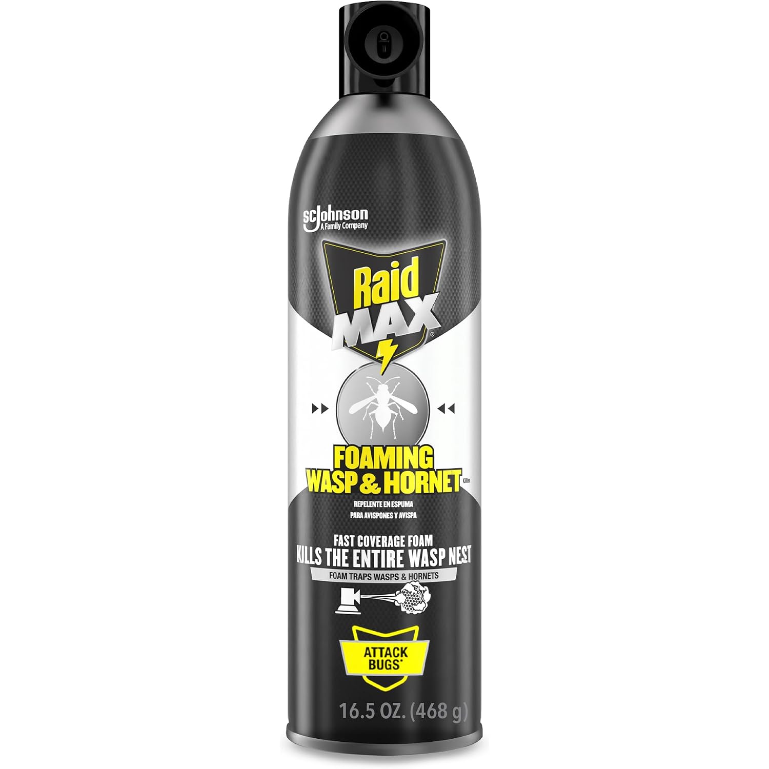 Raid Max Foaming Wasp & Hornet Killer, Fast Coverage Foam, Outdoor Bug Spray, 16.5 Oz