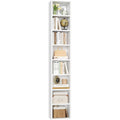 Fotosok White Bookshelf 8-Tier Narrow Bookshelf, 11.6 X 9.3 X 70.9 Tall Cd Dvd Media Tower Rack With 4 Adjustable Shelves, Tall Narrow Bookcase Slim Display Bookshelf With Cube Storage For Home Office