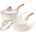 CAROTE 1.5Qt & 3.0Qt Sauce Pan Sets with Lid Cooking Pots Nonstick Saucepans Cookware Set with Pour Spout Small Kitchen Pot, Induction Comptable, Easy to Clean, PFOA FREE (White Granite)
