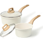CAROTE 1.5Qt & 3.0Qt Sauce Pan Sets with Lid Cooking Pots Nonstick Saucepans Cookware Set with Pour Spout Small Kitchen Pot, Induction Comptable, Easy to Clean, PFOA FREE (White Granite)