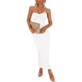 Prettygarden Women'S 2026 Summer Bodycon Maxi Dress Strapless Tube Twist Knot Front Ribbed Knit Slit Cocktail Party Dresses