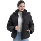 Puffit Women'S Cropped Puffer Jackets,Warm Winter Jacket With Removable Hood,Zipped Pockets,Short Ladies Quilted Coat