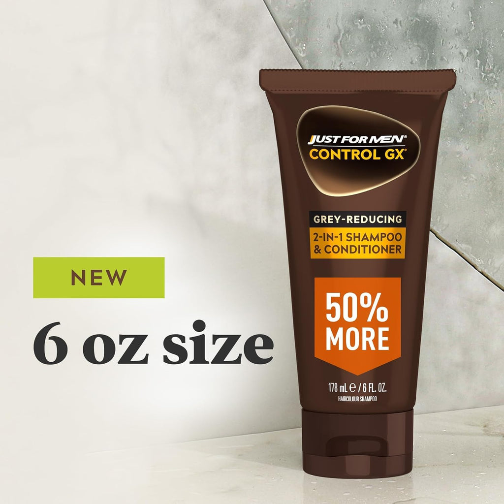 Just For Men Control Gx Grey Reducing 2-In-1 Shampoo And Conditioner, Gradual Hair Color With Keratin For Stronger Thicker And Healthier Looking Hair, 6 Fl Oz - Pack Of 1