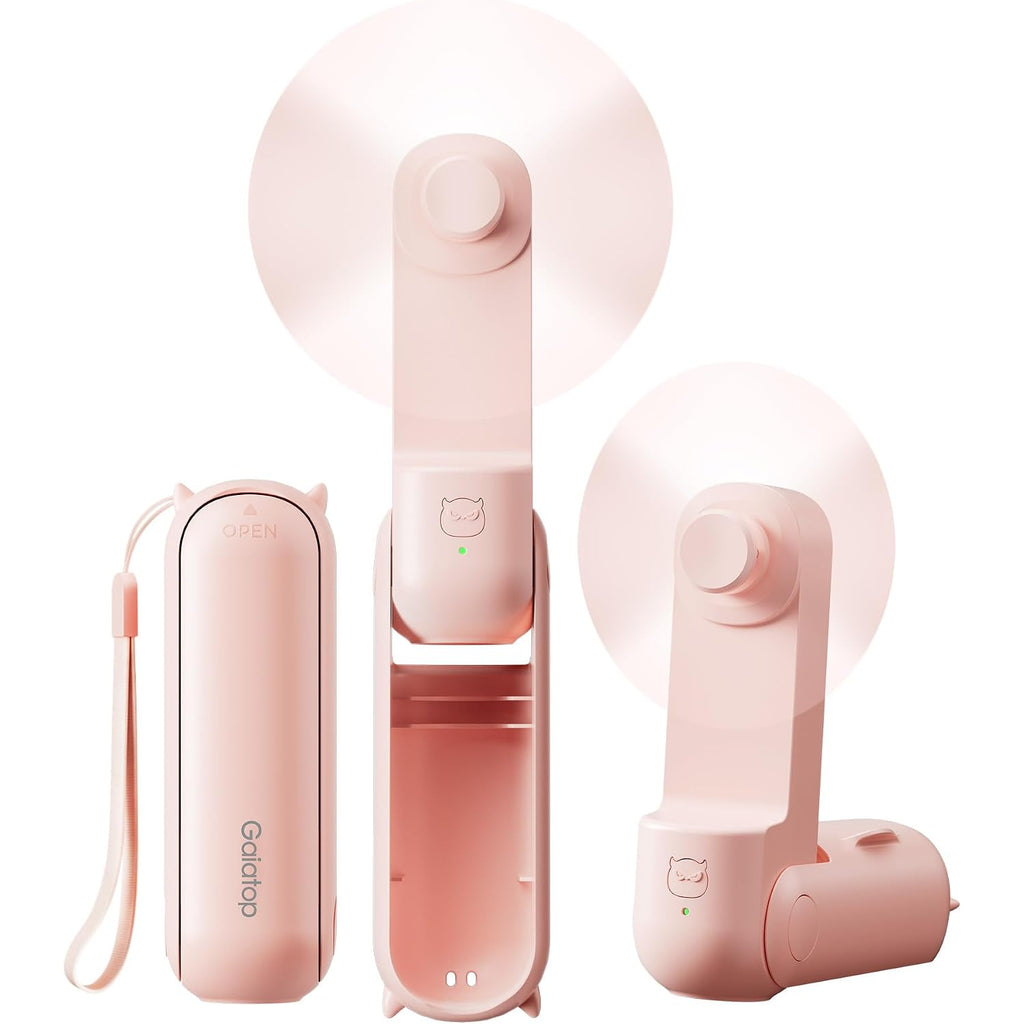 Gaiatop Portable Handheld Fan, 3 In 1 Mini Fan Handheld [17H Max Cooling], Foldable Personal Fans Pocket Design, Usb Travel Fans Portable, Lash Trip Summer Essential Cute Gifts For Women Girl, Pink