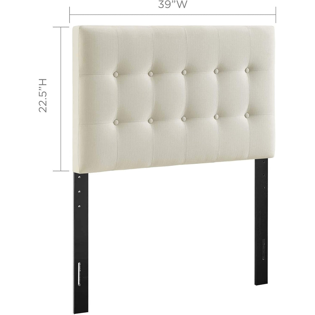 Modway Emily Tufted Button Linen Fabric Upholstered Twin Headboard In Ivory