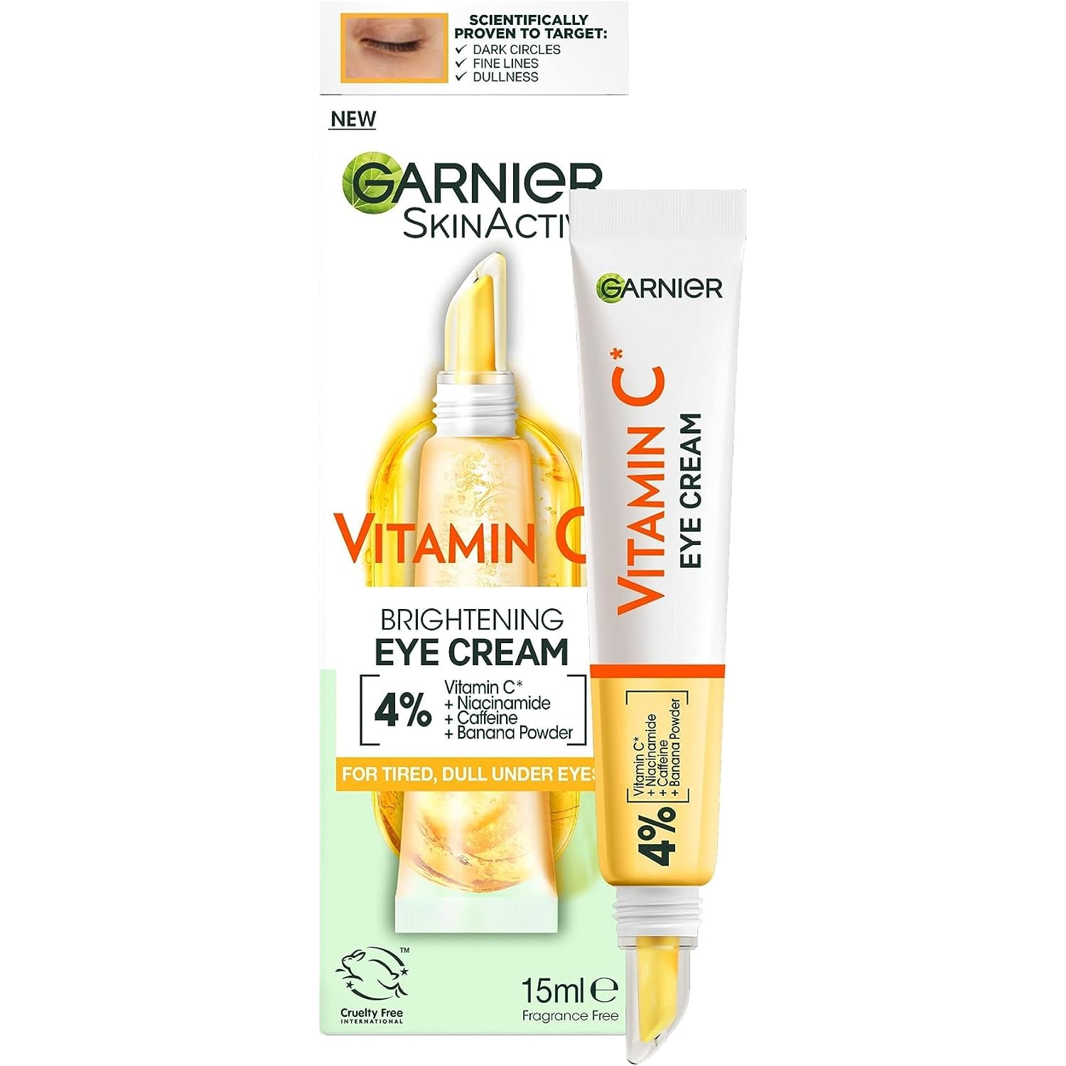 Garnier Eye Cream, With 4% Vitamin C, Brightening Eye Treatment For Dark Circles, Prevents Under Eye Bags And Puffiness, Vitamin C*, 15Ml