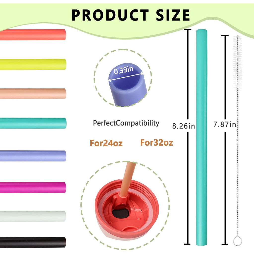 8Pcs Replacement Straws For Owala Freesip 24Oz 32Oz Bottle, Reusable Plastic Straws With Cleaning Cleaner Brush For Insulated Stainless Steel Water Bottle Tumbler Accessories(8 Color)