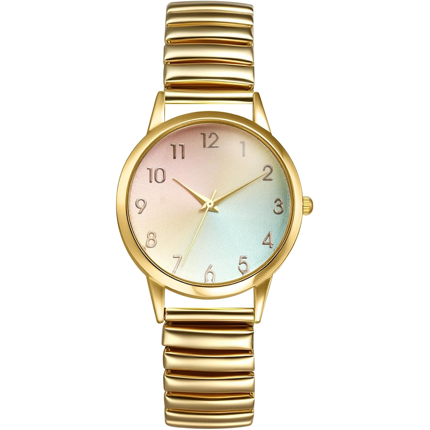 Avaner Women's Stretch Band Watches: Ladies Elastic Strap Gold-Tone Easy Reader Colorful Dial Analog Quartz Bangle Wrist Watch