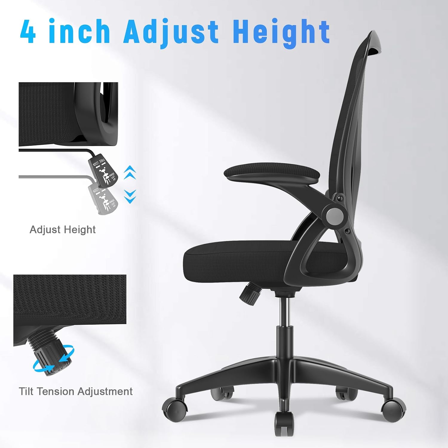 Naspaluro Home Office Desk Chair Mid Back With Adjustable Height Dark Black