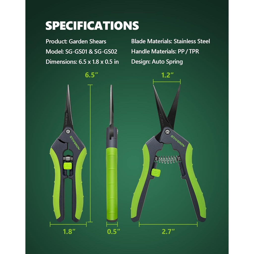 2Pcs 6.5" Pruning Shears For Gardening Ultra Sharp Garden Scissors | Plant Snips For Precise Cuts, Stainless Steel Bonsai Clippers With Spring Loaded, Garden Shears (1Pc Straight & 1Pc Curved)