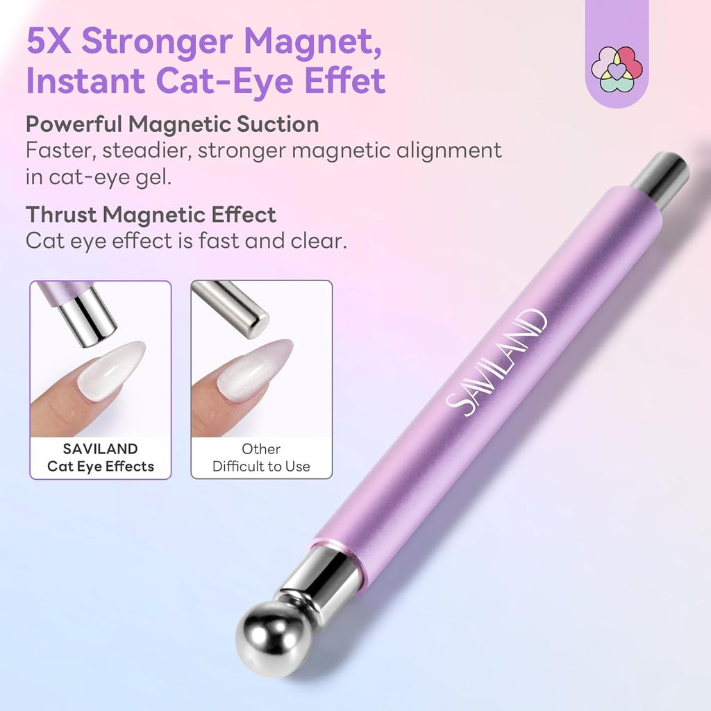 SAVILAND Essentials Cat Eye Magnetic for Nails: Pink Double-Head Nail Magnet Sturdy Cat Eye Magnet for Nails with Round Magnetic Bead Multifunctional Magnet for Cat Eye Gel Polish DIY Home Salon