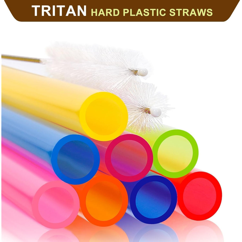 [Angled Tips] 8 Pcs Reusable Jumbo Wide Boba Straws & Smoothie Straws, Multi Colors Reusable Straw, Bpa Free Food-Grade Tritan Plastic Straw For Bubble Tea(Tapioca Boba Pearls) Milkshakes W/ 2 Brushes