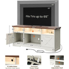 Casaottima Tv Stand For 65 Inch Tv, Farmhouse Entertainment Center With Power Outlet & Led Light And Storage Cabinets, Console Table And Media Furniture For Living Room Bedroom, White