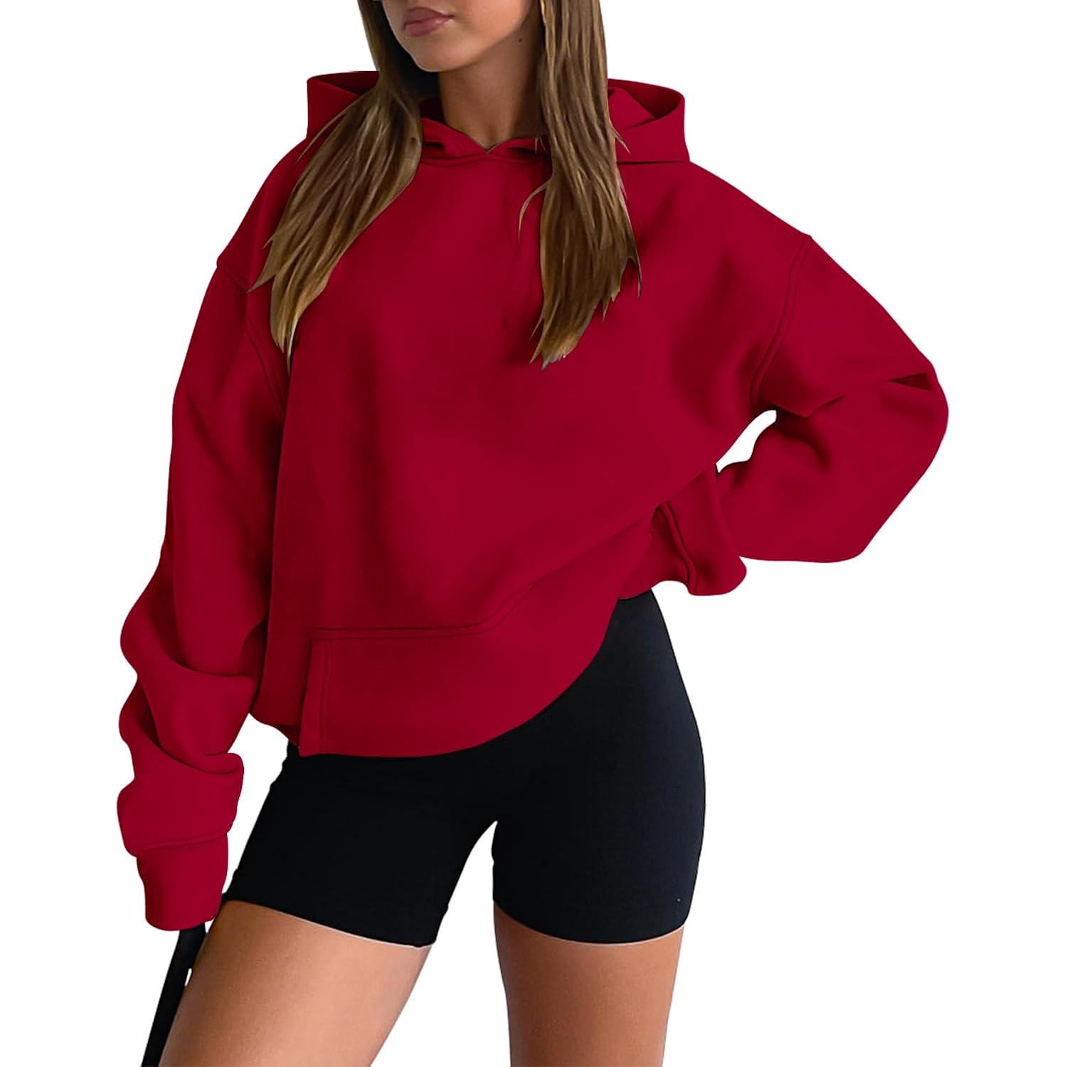 Onlypuff Women Hoodies Casual Pullover Long Sleeve Sweatshirt Kangaroo Pocket Drop Shoulder Sweater