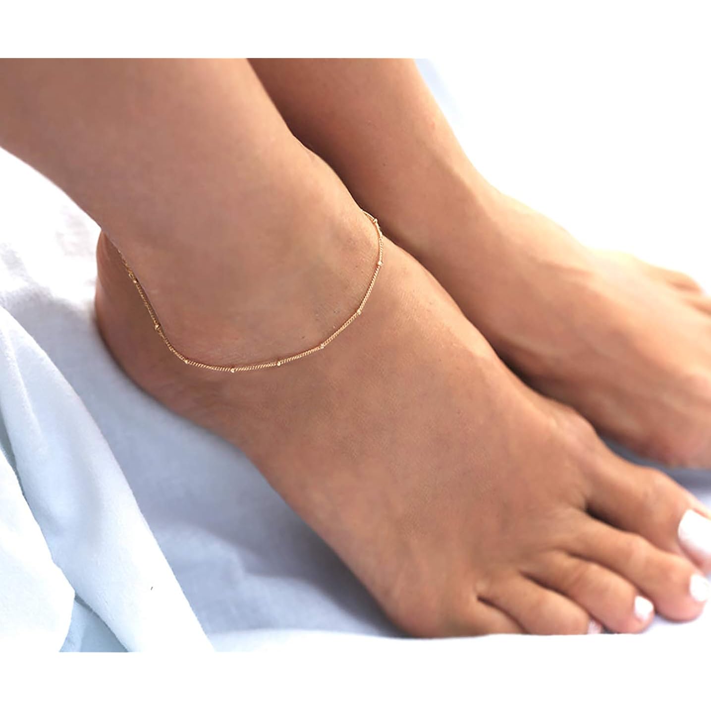 MEVECCO Anklet for Women Gold Chain 14K Gold Plated Dainty Boho Beach Summer Simple Foot Jewelry Ankle Bracelet