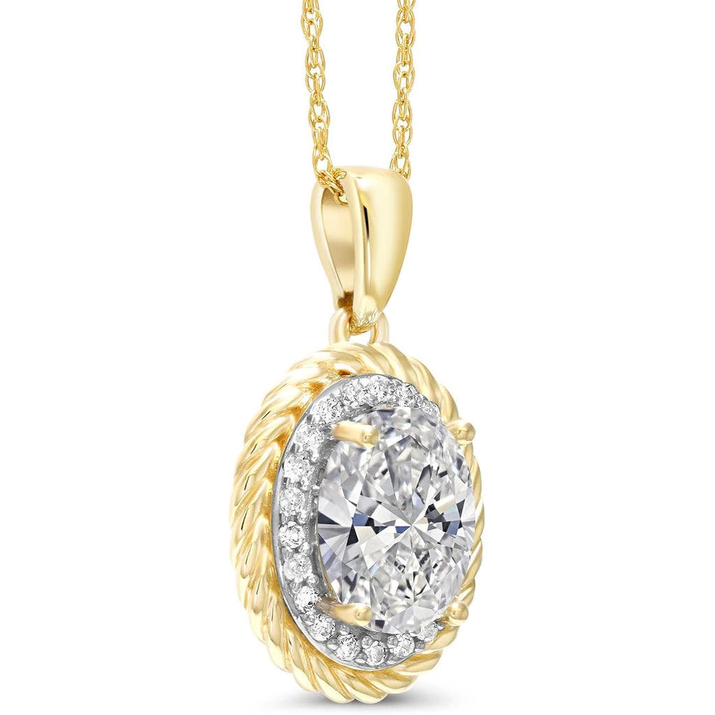 Gem Stone King 1.72 Cttw 14K Yellow Gold IGI Certified Lab Grown Diamond Pendant Necklace | Center Oval Diamond 1.5 Ct | D-E Color | VS1-VS2 Clarity | Gold Necklace For Women | 18 Inch Chain