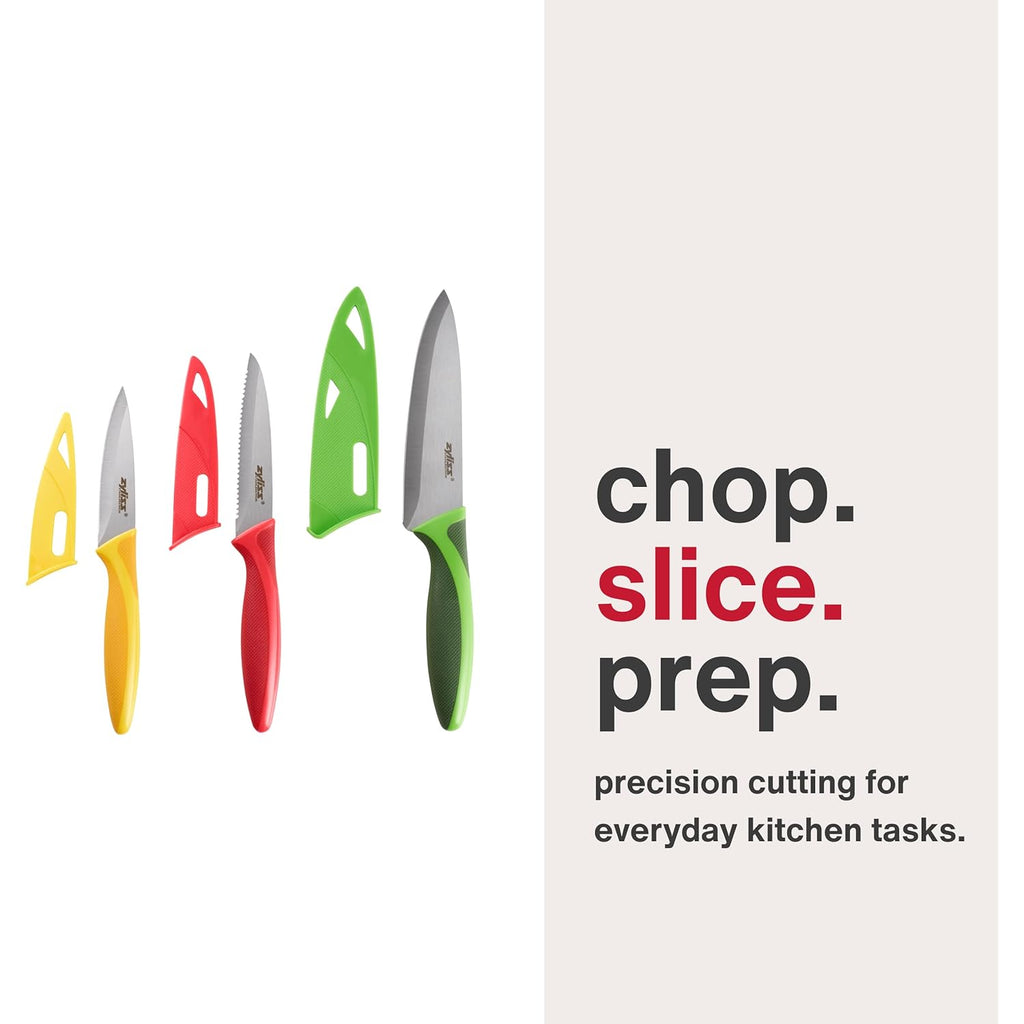 Zyliss 3 Piece Knife Value Set - Kitchen Knife Set - Kitchen Knife Set with Sheath Covers - Includes Paring, Serrated Paring & Utility Knives - Stainless Steel