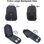 Anterk Extra Large Travel Laptop Backpack 17.3 In Carry On Backpack For Men | Travel Backpack Anti Theft Water Resistant College Bussiness Tsa Airline Approved Work Computer Backpack, Black