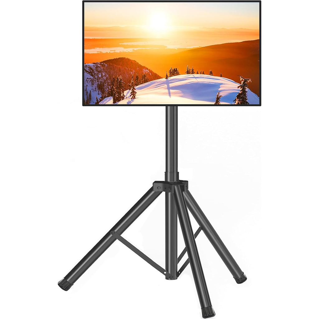 Tripod Tv Stand For 23-75 Inch Flat Screen/Curved Tvs Up To 100 Lbs | Outdoor Tv Stand With ±15° Tilt, Height Adjustable Portable Tv Stands With Safety Design, Max Vesa 600X400M, Black