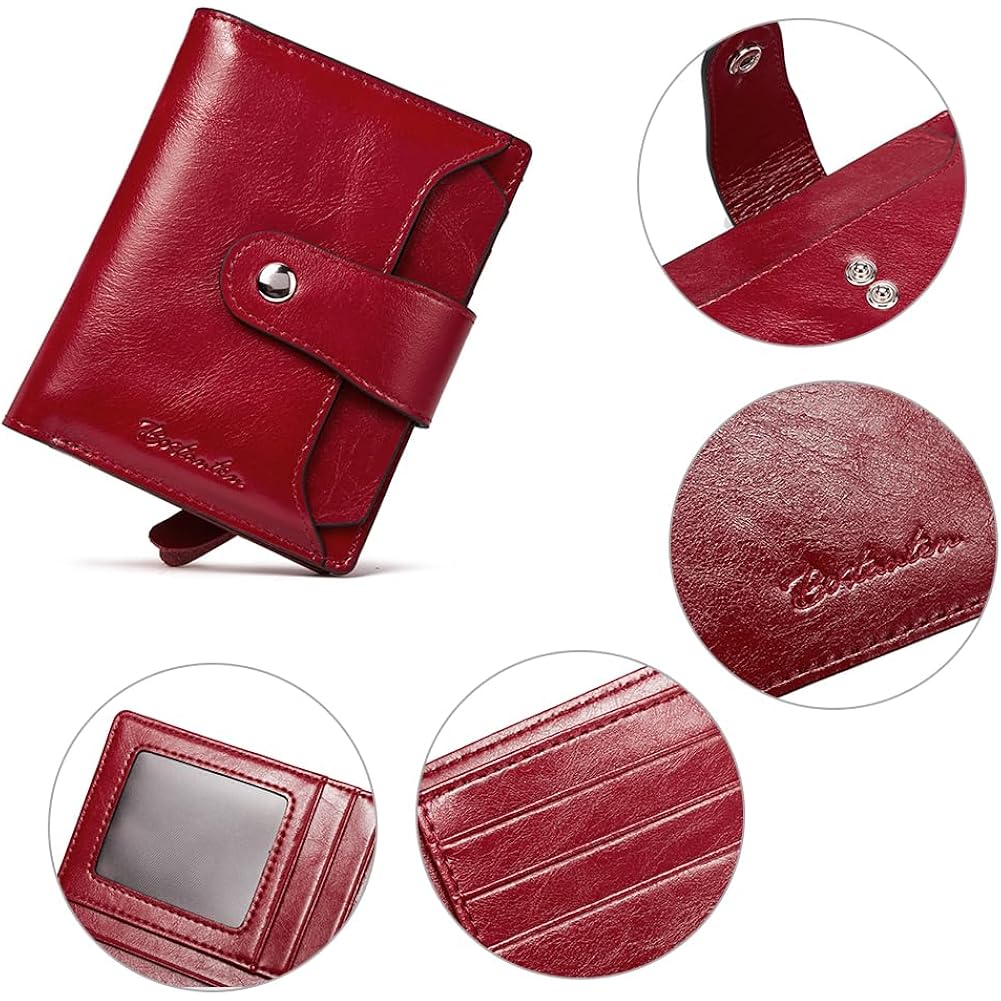 Bostanten Women Leather Wallet Rfid Blocking Bifold Zipper Pocket Wallet Card Case Purse With Id Window