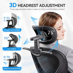 Ergonomic Office Chair With Headrest 3D, Mesh Office Desk Chair With Adjustable Lumbar Support, Computer Chair With Flip Up Armrests, 350Lbs Capacity - Design For Home/Offices - Black