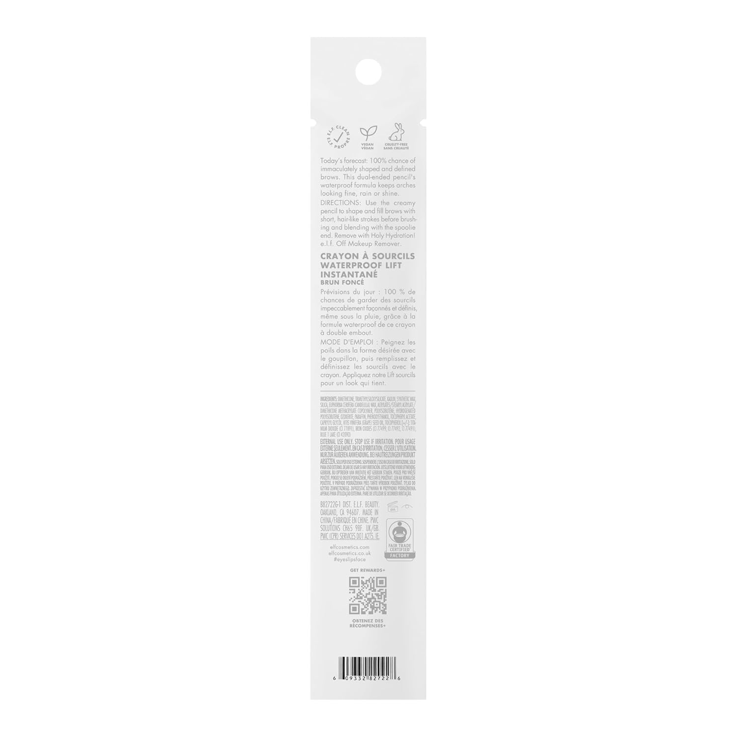 e.l.f. Instant Lift Waterproof Eyebrow Pencil, Dual-Ended with Precision Tip & Spoolie, Smudge-Resistant Formula for Natural, Long-Lasting Brows, Deep Brown