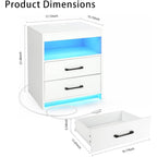 Night Stand With Charging Station And Ambient Light, Led Nightstand With Usb-C Ports And Outlets, Morden Bedside Table With 2 Drawers And Open Compartment, End Table For Bedroom, White