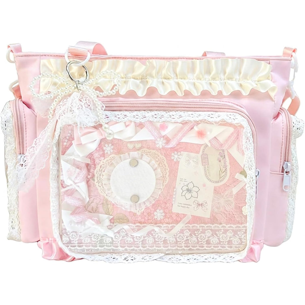 Ita Bag With Diy Accessory Kit - Clear Window Y2K Kawaii Lace Crossbody Bag With Display Insert For Pins & Button Badges