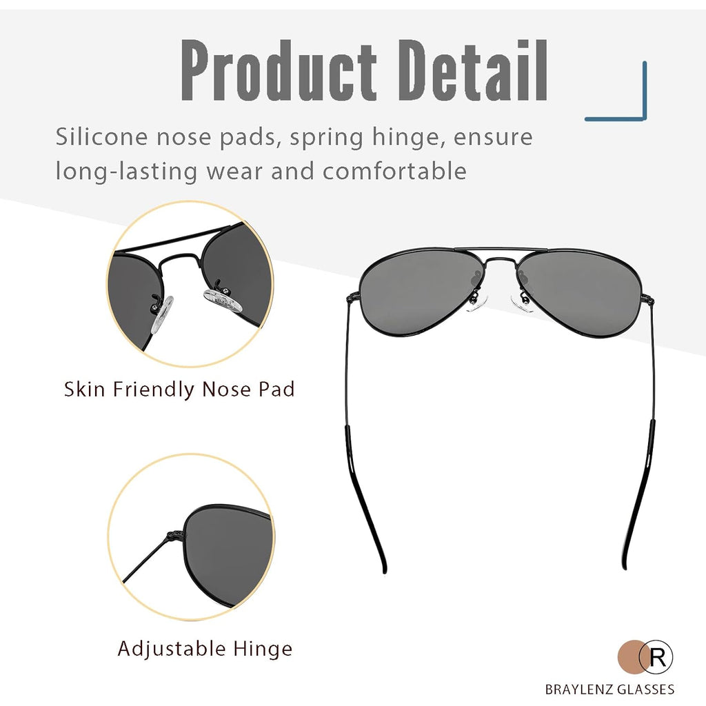 Polarized Aviator Sunglasses for Men Women, 100% UV Protection Classic Shades with Spring Hinge Bza013a