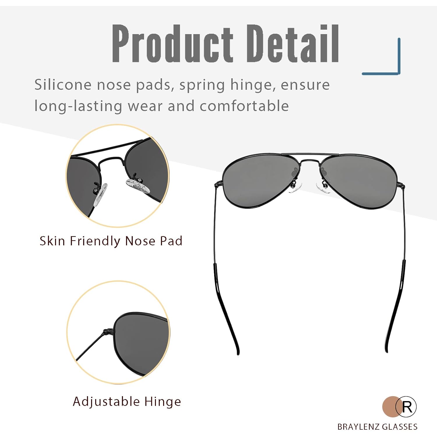 Polarized Aviator Sunglasses for Men Women, 100% UV Protection Classic Shades with Spring Hinge Bza013a