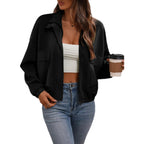 Women'S Cropped Oversized Safari Jackets Zip Up Stand Collar Neck Long Sleeve Utility Anorak Jacket With Pocket
