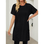 Kissmoda Womens Summer Tunic Tops For Leggings Casual Short Sleeve Long Shirts With Pockets
