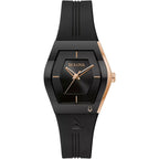 Bulova Latin Grammy Gemini Quartz Rose Gold Stainless Steel Accent With Curved Mineral Crystal And Black Silicone Strap Watch, Ladies