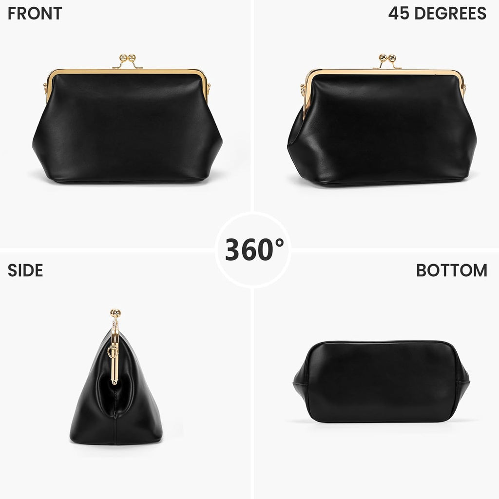 Women's Kiss Lock Crossbody Bag PU Medium Handbags Kiss Clasp Crossbody Shoulder Bags Tote Purse Messenger Handbag