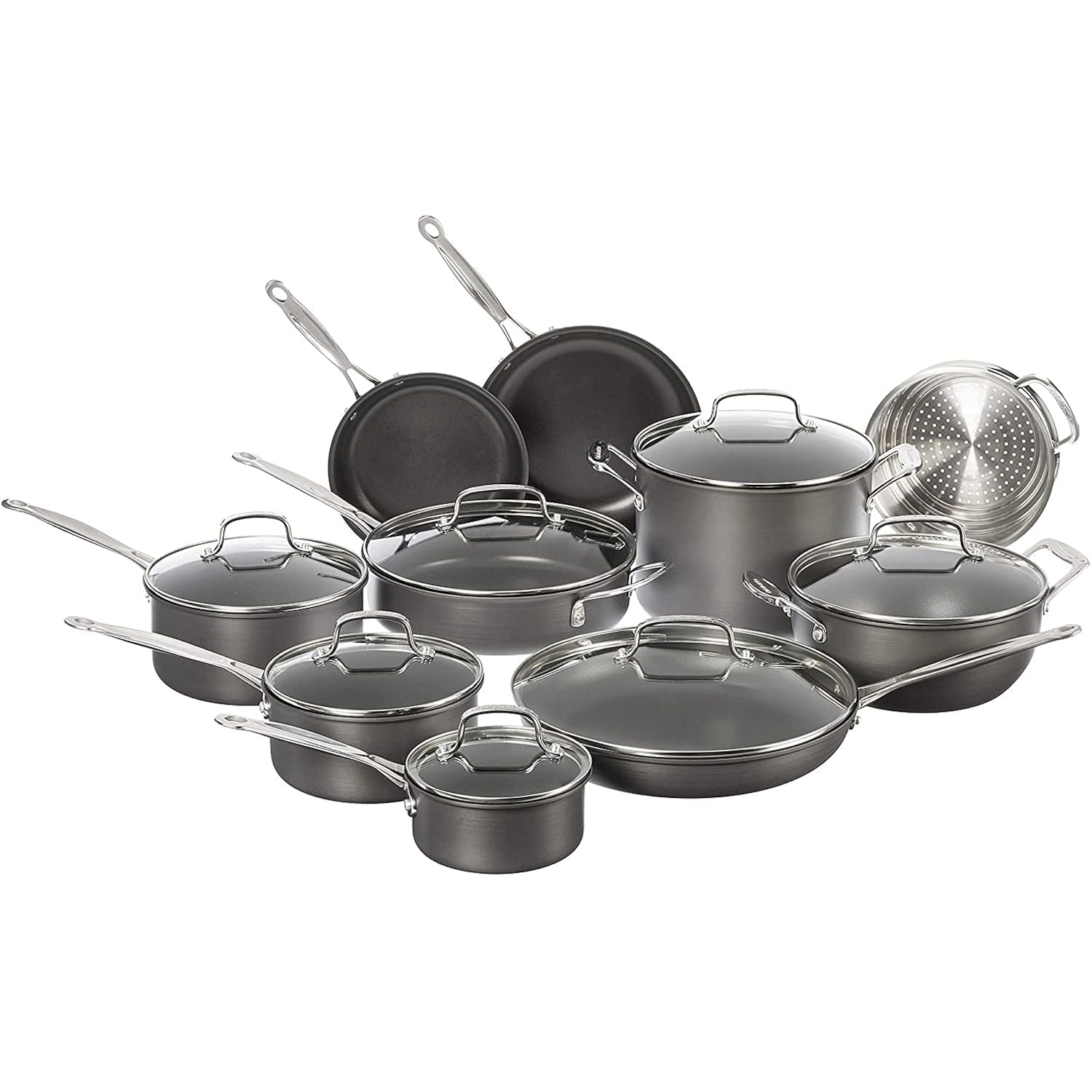 Cuisinart 17-Piece Pots And Pans Set, Non Stick Hard Anodized Cookware Set, Compatible With Electric, Gas Cooktops, Dishwasher Safe, Oven Safe Pot Set, Cool Grip Handles, Aluminum Core For Even Heat