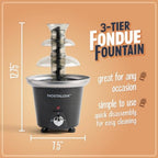 Nostalgia 3 Tier Electric Chocolate Fondue Fountain Machine For Parties - Melts Cheese, Queso, Candy, And Liqueur - Dip Strawberries, Apple Wedges, Vegetables, And More - 24-Ounce - Black, Small