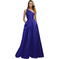 Dream Wedding Women Patchwork Satin Prom Dresses With Pockets One Shoulder Long Ball Gowns A-Line Formal Evening Dr0922A