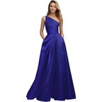 Dream Wedding Women Patchwork Satin Prom Dresses With Pockets One Shoulder Long Ball Gowns A-Line Formal Evening Dr0922A