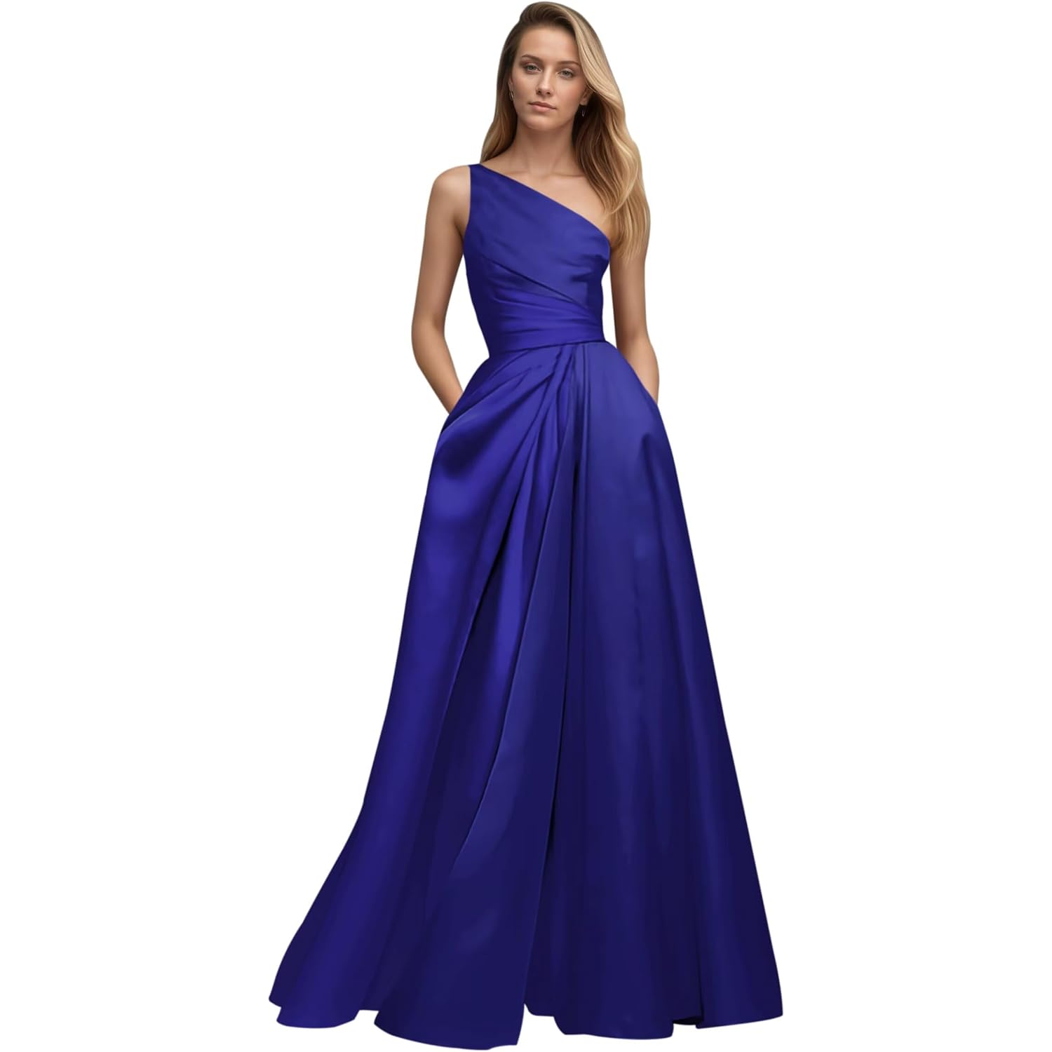 Dream Wedding Women Patchwork Satin Prom Dresses With Pockets One Shoulder Long Ball Gowns A-Line Formal Evening Dr0922A