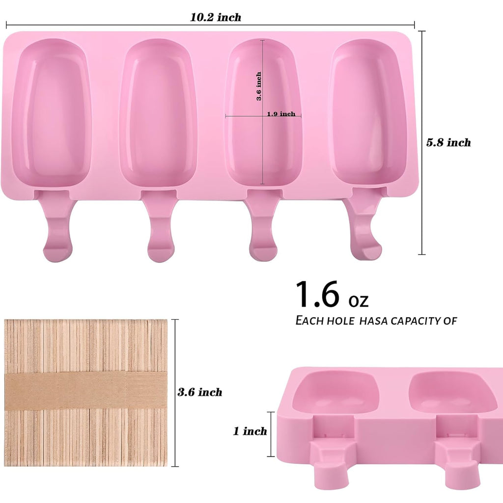 Wmkgg Popsicle Silicone Molds Set, 2 Pcs Ice Cream Molds With 50 Wooden Sticks For Cake Pop, Ice Pop, Cakesicles (Standard Size/Pink)