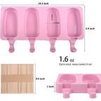 Wmkgg Popsicle Silicone Molds Set, 2 Pcs Ice Cream Molds With 50 Wooden Sticks For Cake Pop, Ice Pop, Cakesicles (Standard Size/Pink)