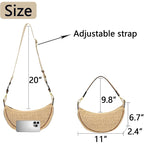 Straw Crossbody Bags For Women Crescent Woven Shoulder Handbag Summer Beach Hobo Purses With Adjustable Strap