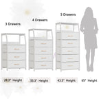 White Dresser With 5 Drawers, Vertical Storage Tower Fabric Dresser For Bedroom, Hallway, Entryway, Nursery, Closet Organizer, Nightstand Bedside Table Furniture, Sturdy Steel Frame, Wood Top