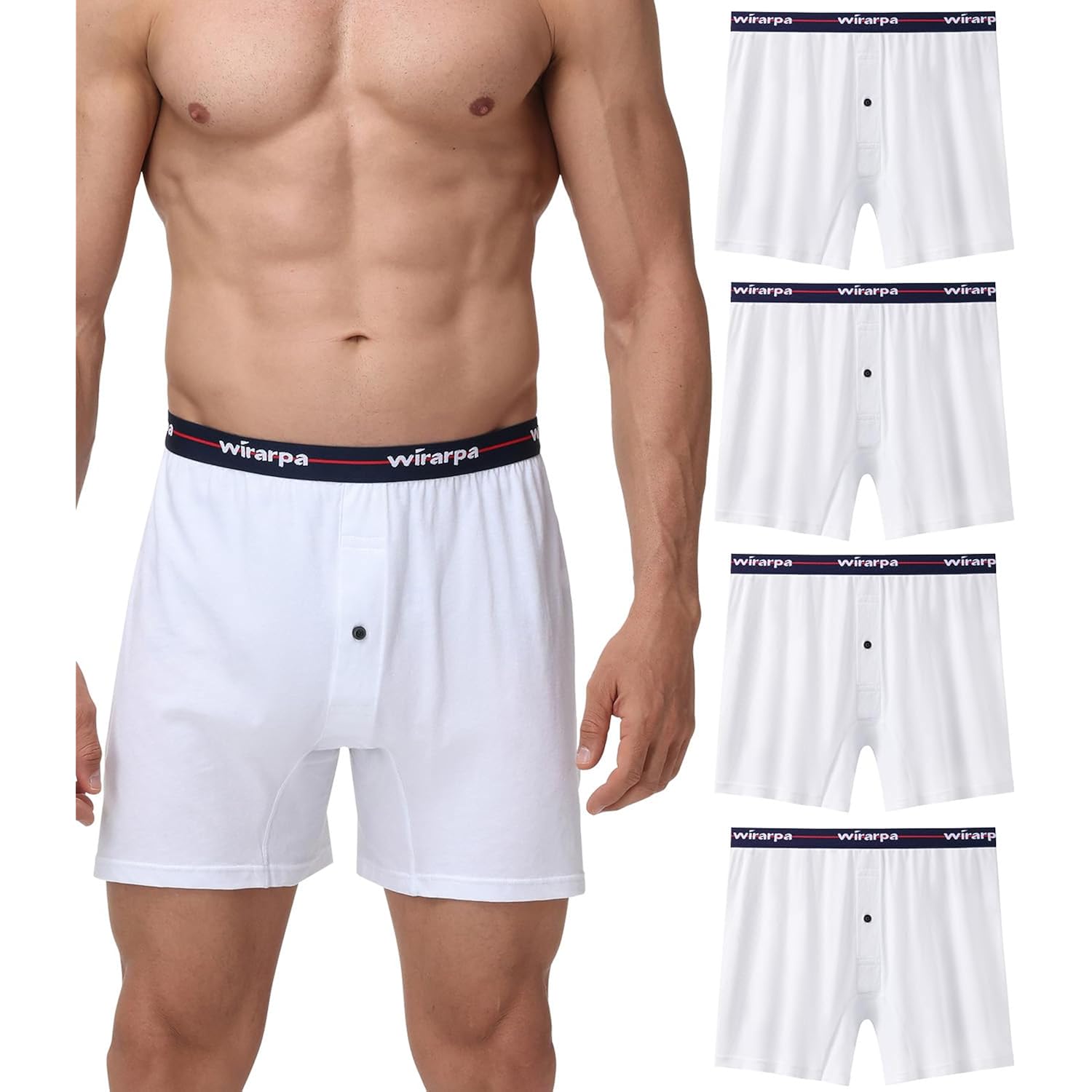 Wirarpa Men'S 100% Cotton Boxer Shorts Button Fly Underwear 4 Pack | Relaxed Fit, Breathable, Tagless Comfort, Soft Waistband, Multiple Sizes And Colors