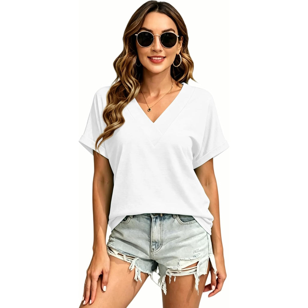 T Shirts Short Sleeve V Neck Tees Womens Tops Beach Vacation Fashion Clothes 2026 Casual Summer Spring Fall Outfits