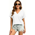 T Shirts Short Sleeve V Neck Tees Womens Tops Beach Vacation Fashion Clothes 2026 Casual Summer Spring Fall Outfits