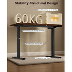 Electric Standing Desk 48" X 24", Height Adjustable 28"-46", Sit Stand Desk With Memory Presets, Smooth & Quiet Motor, Reinforced Frame, Easy Assembly, Ergonomic Home Office Desk