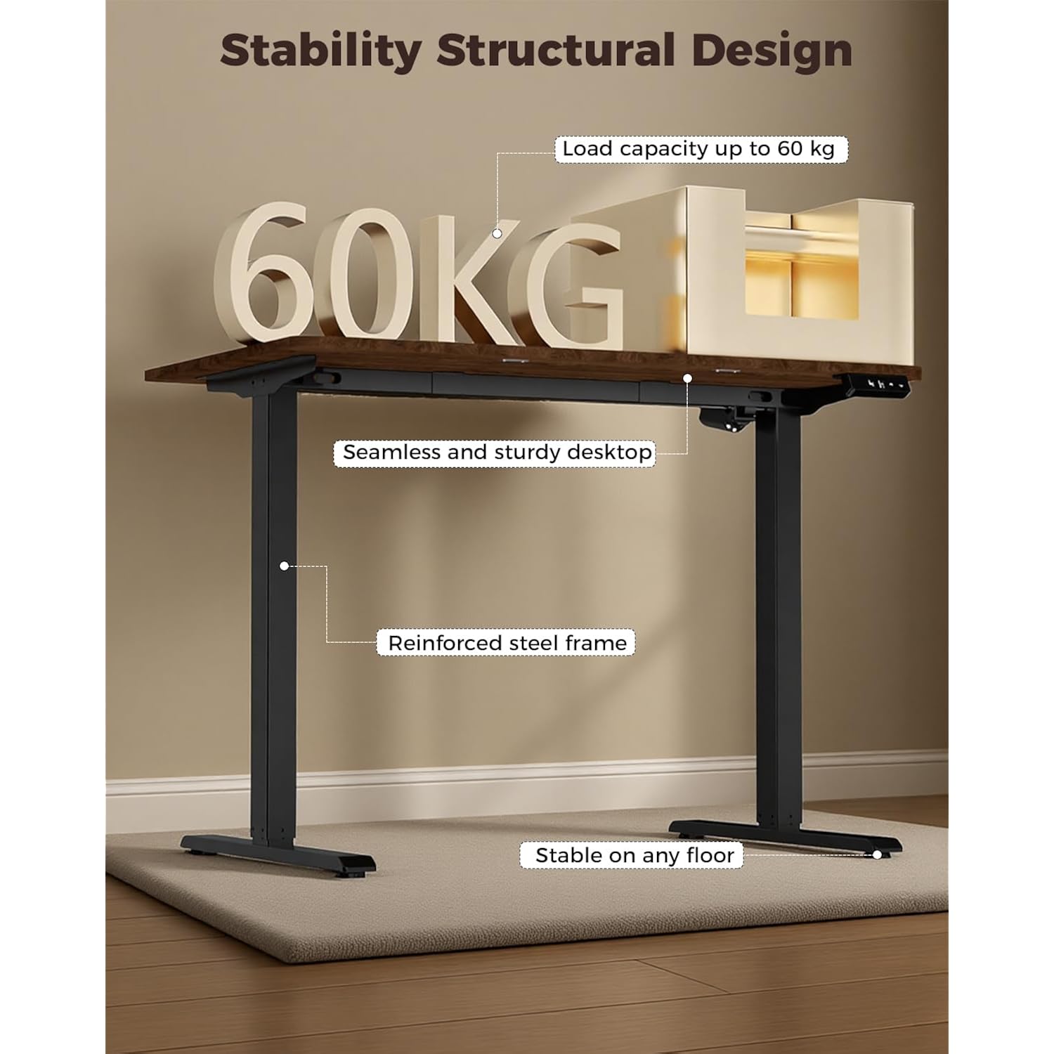 Electric Standing Desk 48" X 24", Height Adjustable 28"-46", Sit Stand Desk With Memory Presets, Smooth & Quiet Motor, Reinforced Frame, Easy Assembly, Ergonomic Home Office Desk